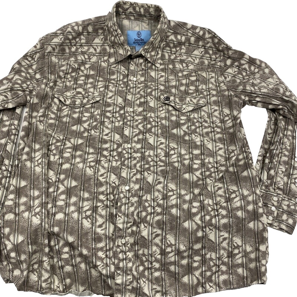 Sedona West Pearl Snap Shirt Mens XL Cowboy Rockabilly Western tan beige white
